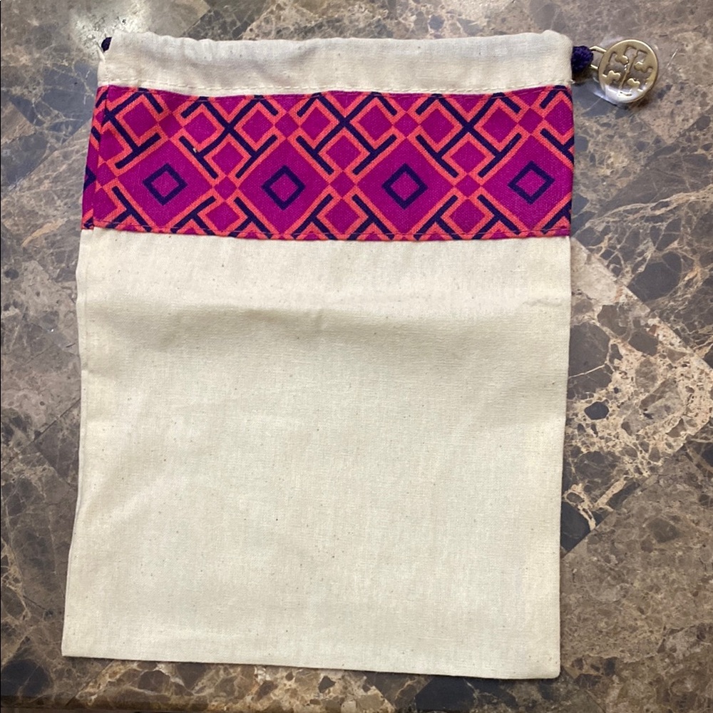 Tory Burch Cream and Pink Geometric Dust Bag for the Minnie Travel Shoes